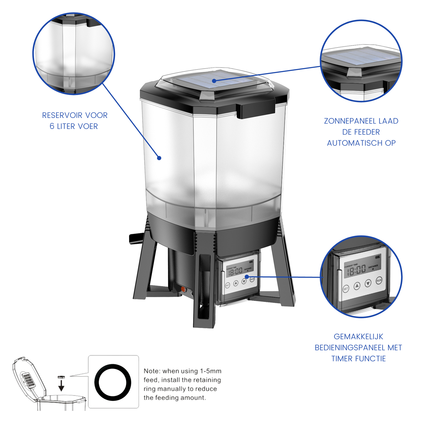 BluFeeder - Bassin à énergie solaire avec mangeoire à poissons - Réservoir 6L