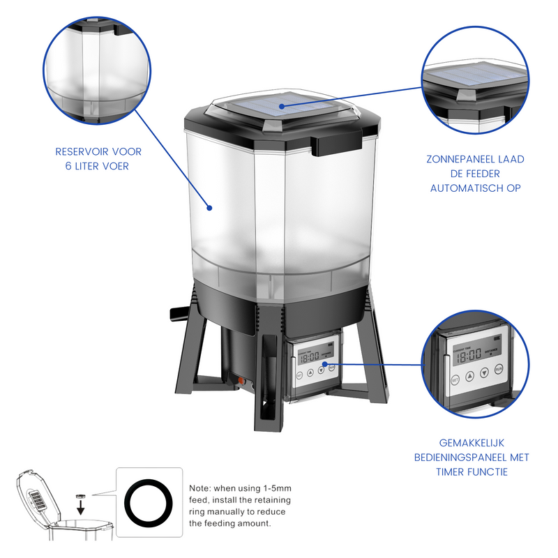 BluFeeder - Bassin d'alimentation solaire automatique pour poissons - Réservoir 6L